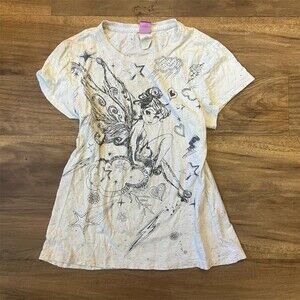 Disney Tinker Bell Graphic T-Shirt Womens XL White Speckled Short Sleeve